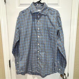 Peter Millar Men's Large Button Down Long Sleeve Shirt Blue Purple Green